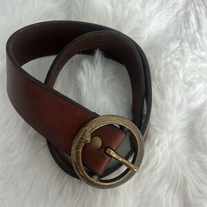 New Ralph Lauren leather dark brown belt Sz 22 round buckle